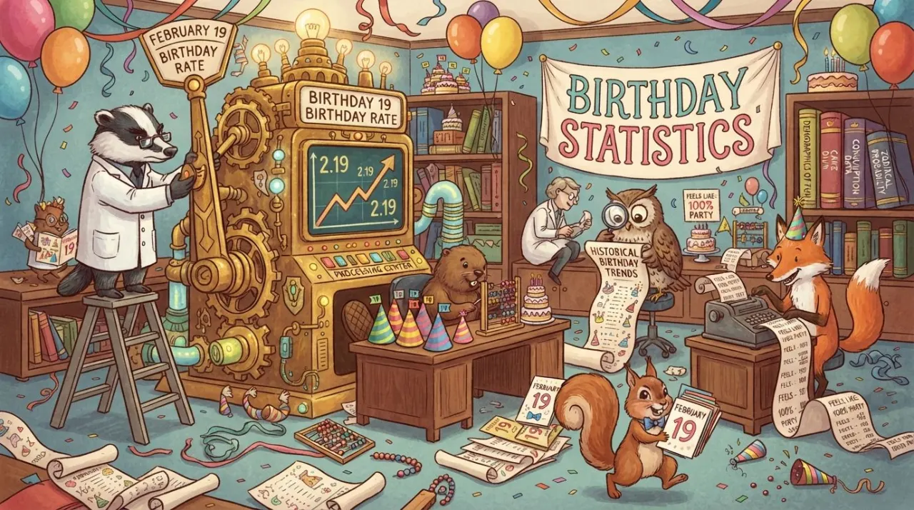 February 19 birthday statistics calendar image