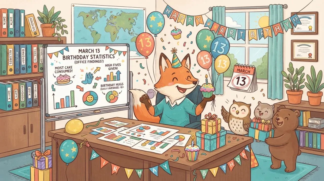 March 13 birthday statistics calendar image