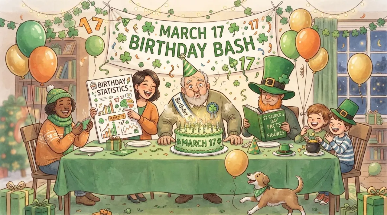 March 17 birthday statistics calendar image