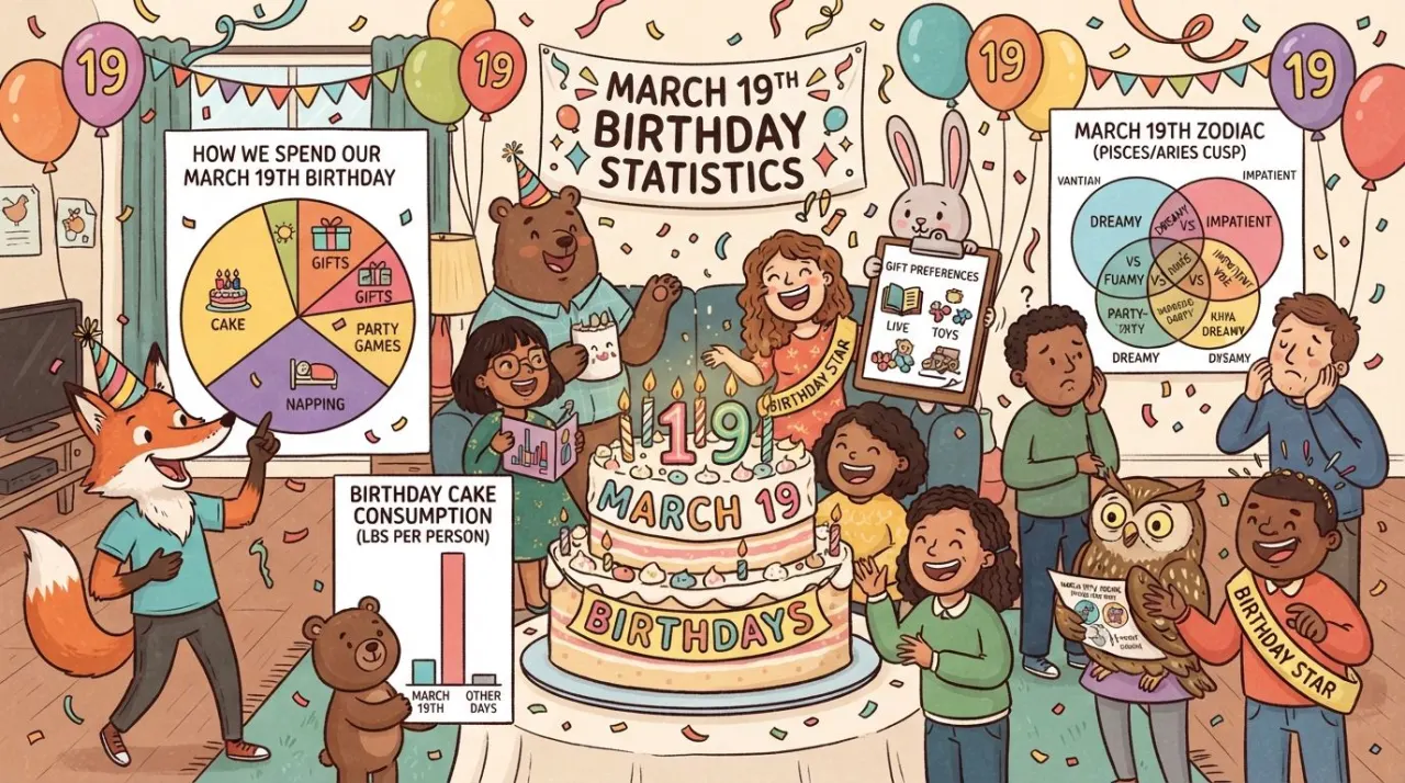 March 19 birthday statistics calendar image