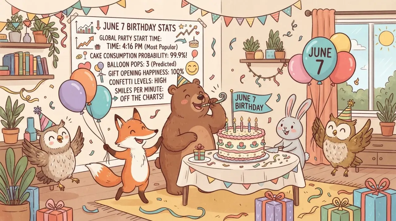 June 7 birthday statistics calendar image