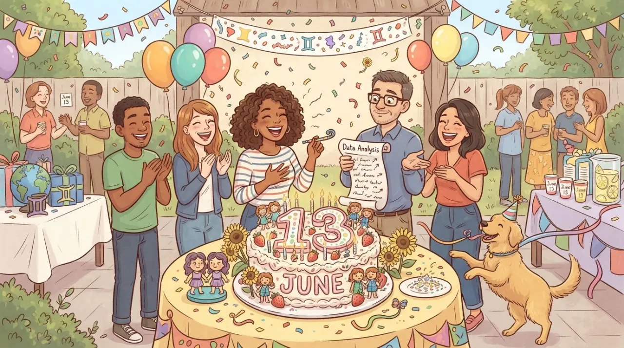 June 13 birthday statistics calendar image