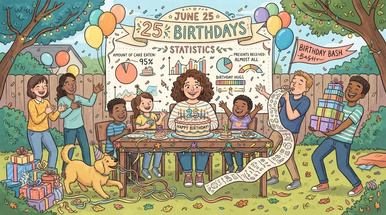 June 25 birthday statistics calendar image