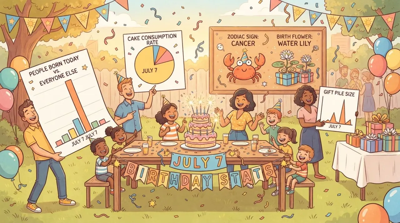 July 7 birthday statistics calendar image