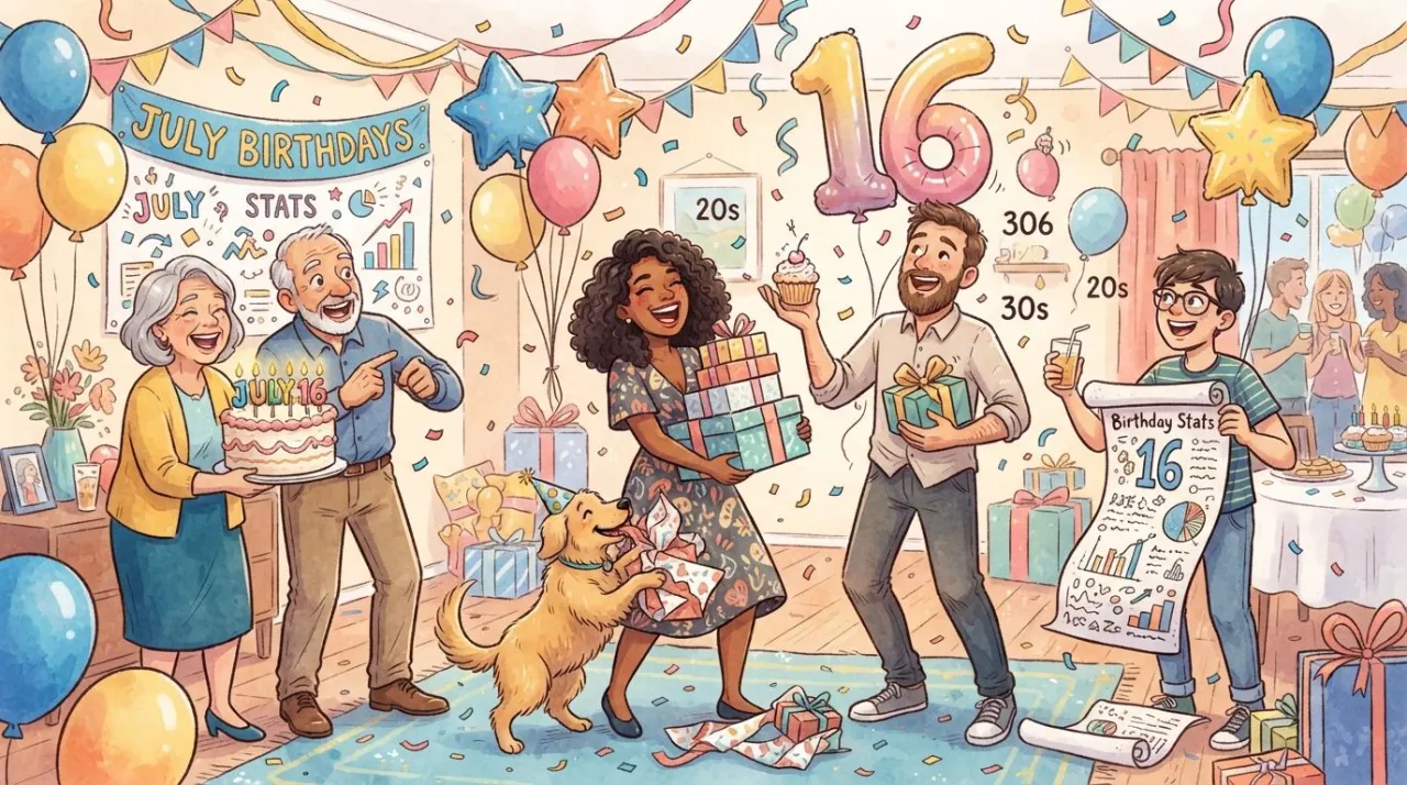 July 16 birthday statistics calendar image