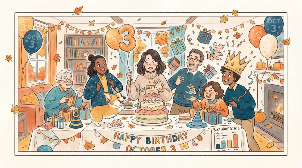 October 3 birthday statistics calendar image