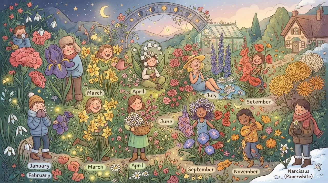 Birth Flowers by Month illustration