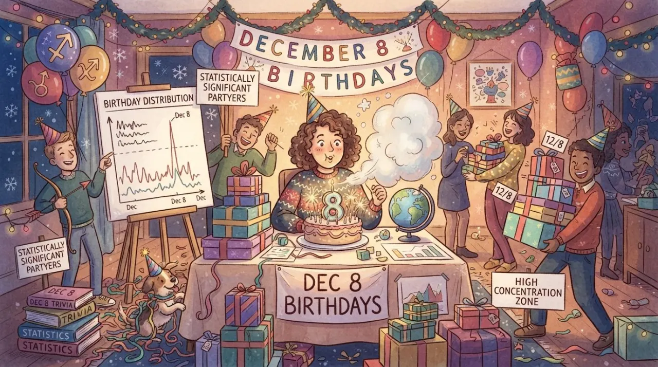 December 8 birthday statistics calendar image