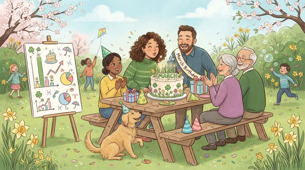 March Birthday Statistics illustration
