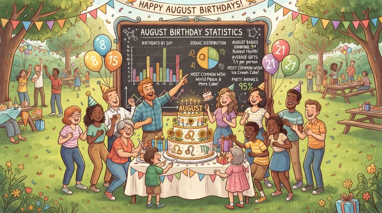 August Birthday Statistics illustration